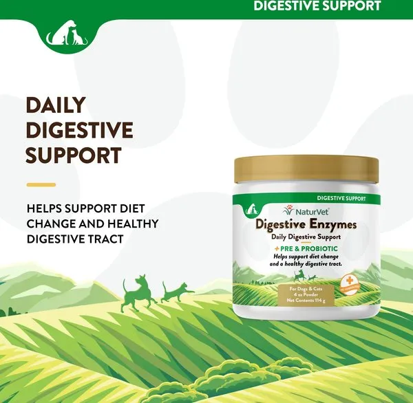 NaturVet Digestive Enzymes Powder Plus Pre & Probiotics for Dogs and Cats