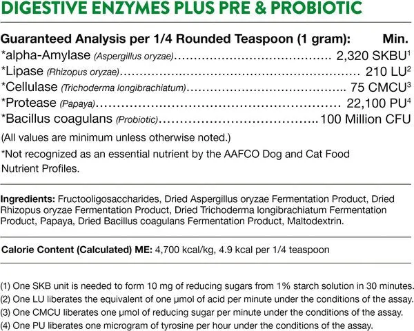 NaturVet Digestive Enzymes Powder Plus Pre & Probiotics for Dogs and Cats