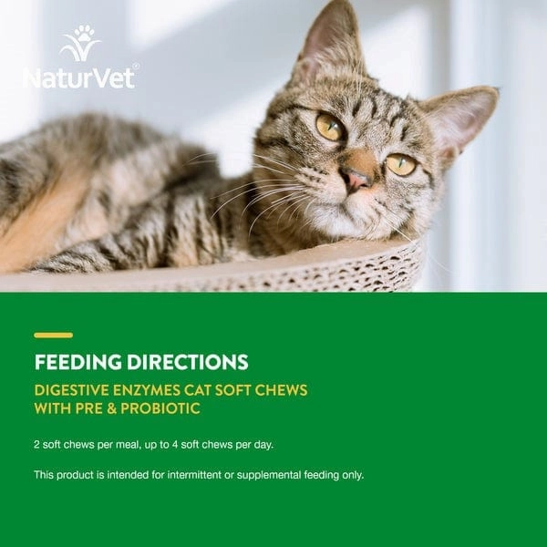 NaturVet Digestive Enzymes with Prebiotics & Probiotics Soft Chews for Cats
