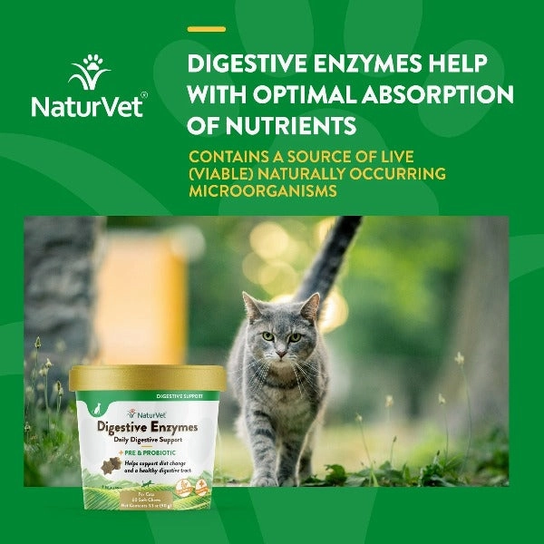 NaturVet Digestive Enzymes with Prebiotics & Probiotics Soft Chews for Cats