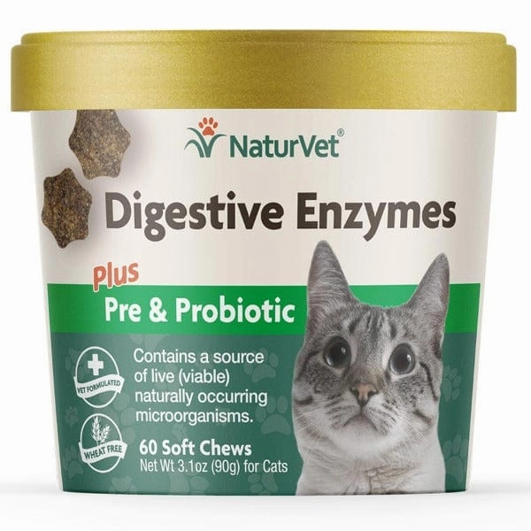 NaturVet Digestive Enzymes with Prebiotics & Probiotics Soft Chews for Cats
