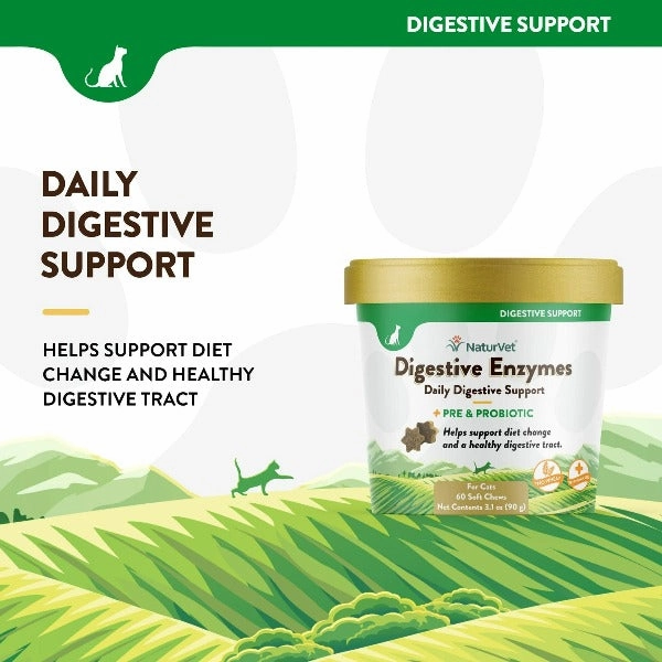 NaturVet Digestive Enzymes with Prebiotics & Probiotics Soft Chews for Cats