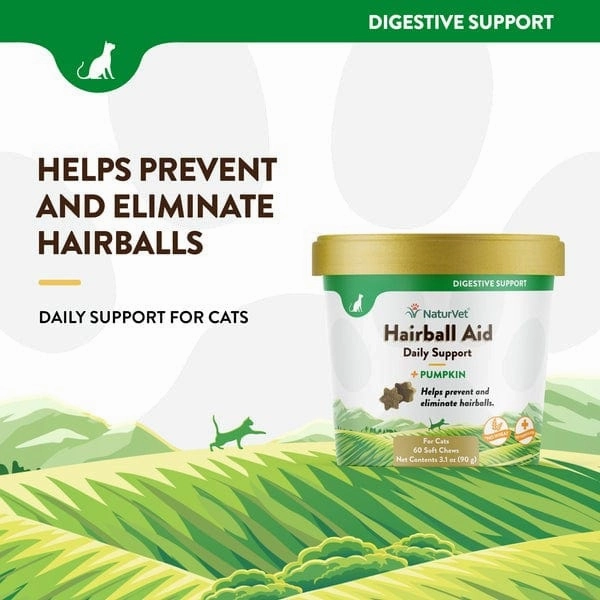 NaturVet Hairball Aid with Pumpkin Soft Chews For Cats