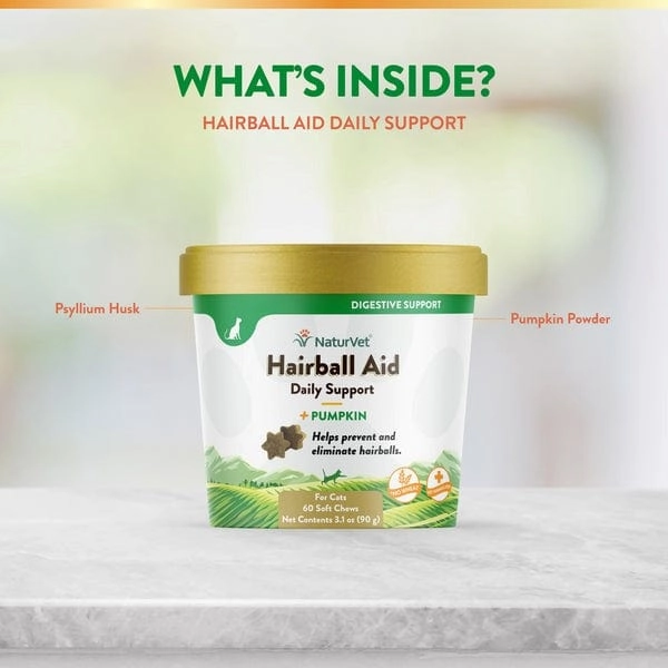 NaturVet Hairball Aid with Pumpkin Soft Chews For Cats