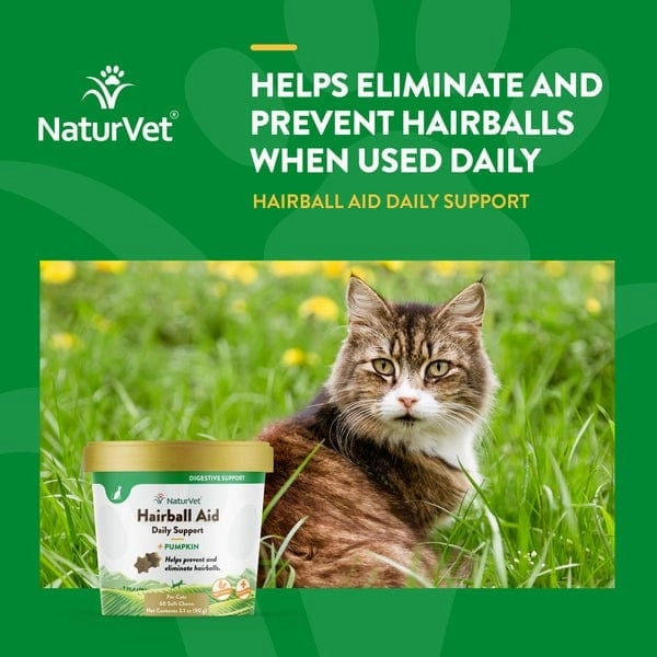 NaturVet Hairball Aid with Pumpkin Soft Chews For Cats