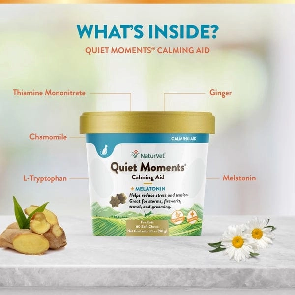 NaturVet Quiet Moments Calming Aid Plus Melatonin Cat Soft Chews