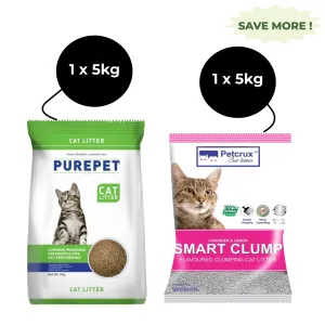 Purepet Lavender Scented and Petcrux Lavender & Lemon Scented Smart Clumping Cat Litter Combo (1 1)
