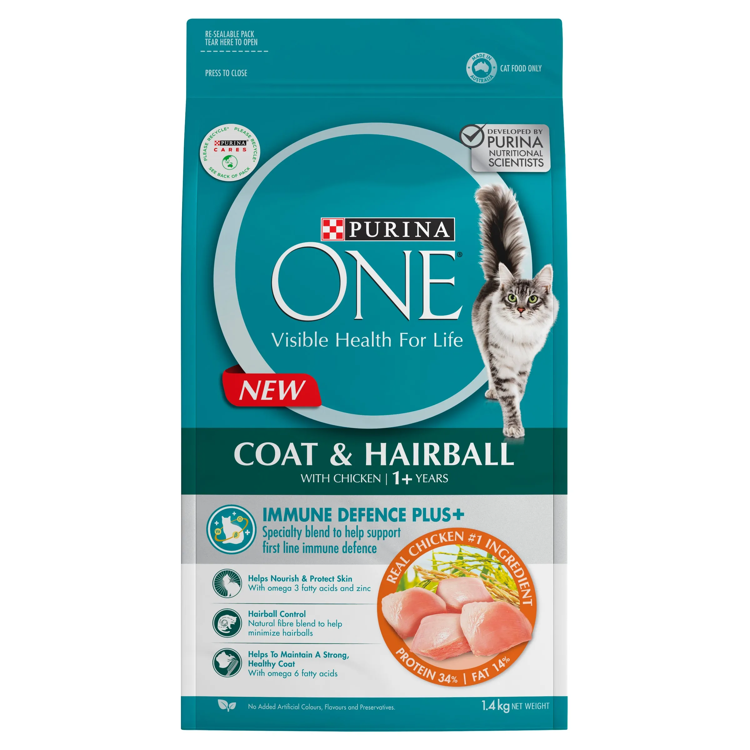 PURINA ONE - Adult Coat & Hairball Dry Cat Food (1.4kg)