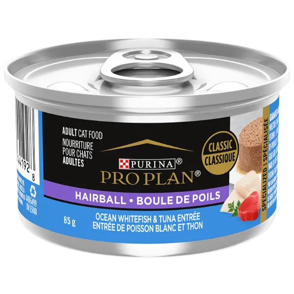 Purina Pro Plan Hairball Ocean Whitefish & Tuna Entre in Gravy Canned Cat Food, 85g