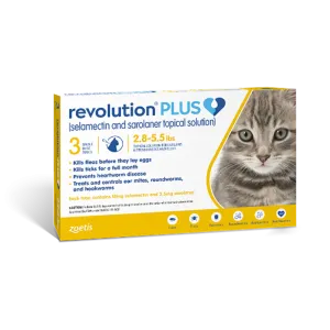 Revolution Plus Selamectin & Sarolaner Topical Solution for Cats 2.8-5.5lb Gold 3pcs (EXPIRY OCTOBER 2025)