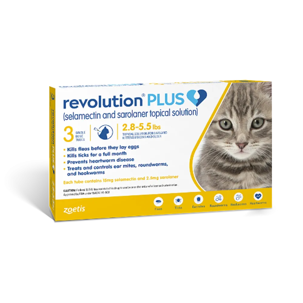 Revolution Plus Selamectin & Sarolaner Topical Solution for Cats 2.8-5.5lb Gold 3pcs (EXPIRY OCTOBER 2025)