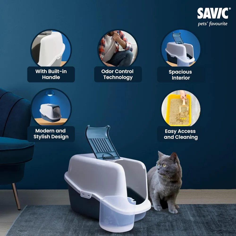 Savic Nestor Jumbo Toilet Home for Cats (Bluestone)