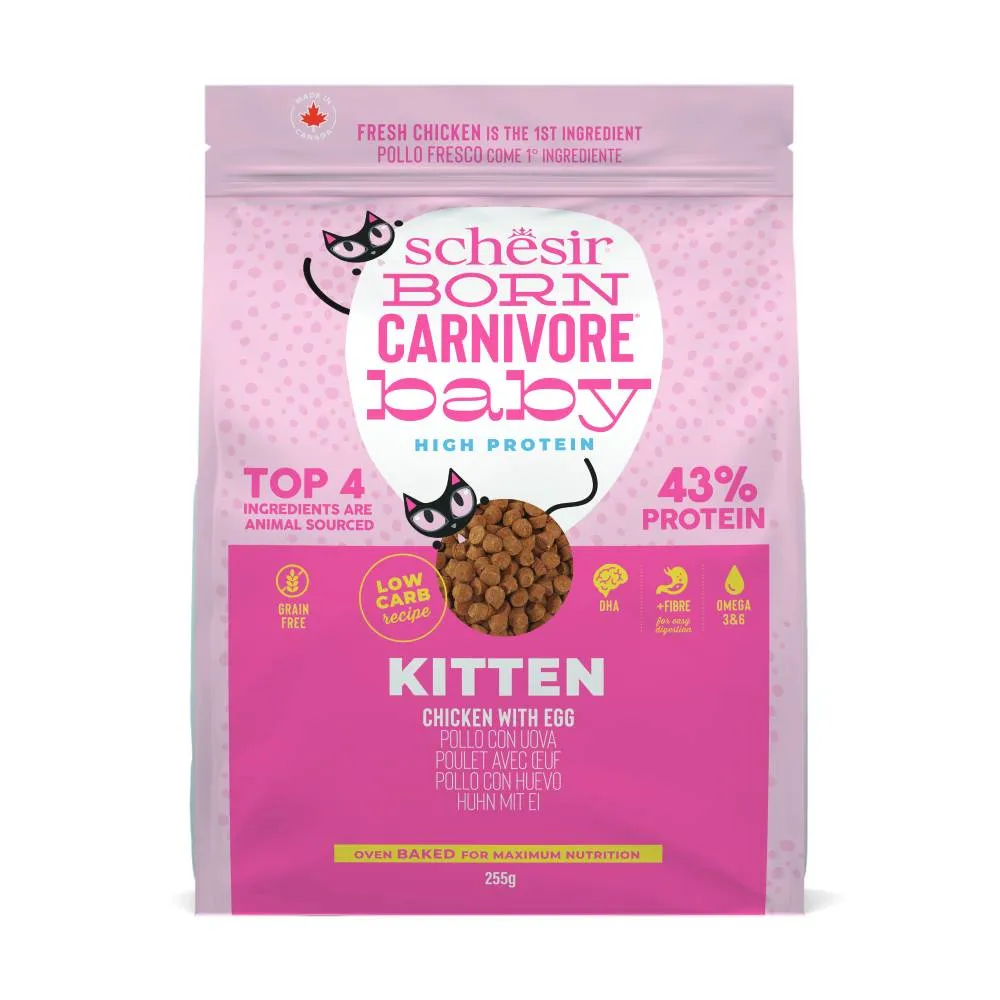 Schesir Cat Born Carnivore Baked Dry Recipe Chicken with Egg For Kitten 255g