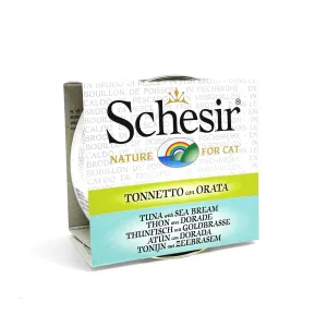 Schesir - Complementary Wet Food for Adult Cats - Tuna with Sea Bream in Cooking Broth 70g