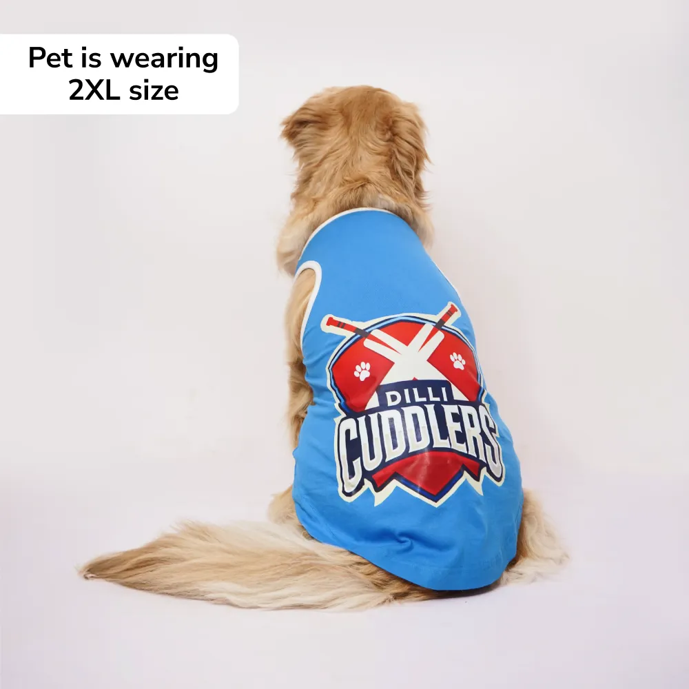 Skatrs Dilli Cuddlers Cricket Jersey for Dogs and Cats (Blue)