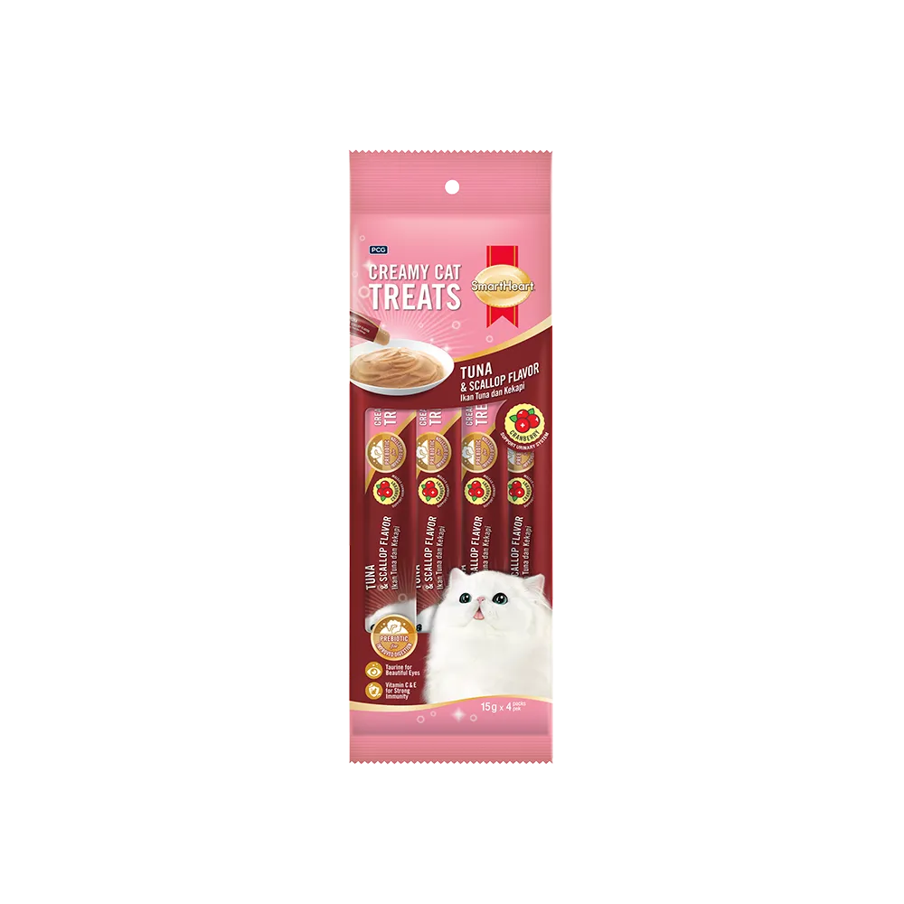 SmartHeart Cat Creamy Treats Cranberry Tuna & Scallop 15g x 4
