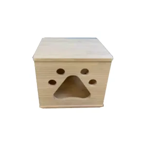 Solid Wood Pet House - Paw Print S (L35cm x B30cm x H30cm)