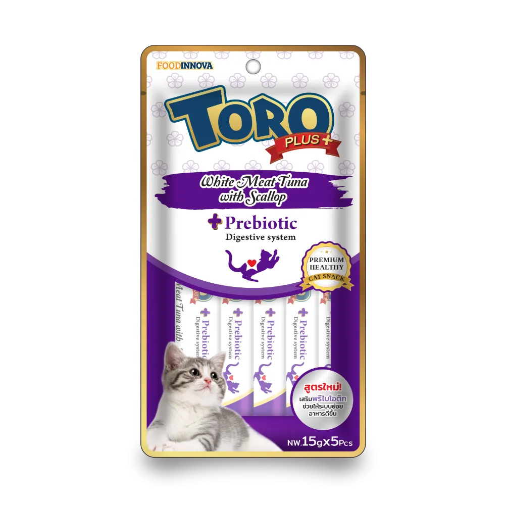 Toro Cat Treat Plus White Meat Tuna with Scallop & Prebiotic for Healthy Digestive System 75g (15g x 5pcs)