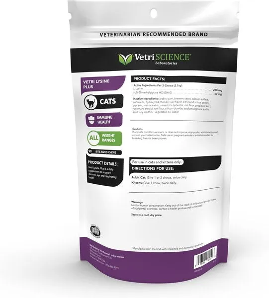 VetriScience Vetri-Lysine Plus Chicken Liver Flavored Soft Chews Immune Supplement for Cats