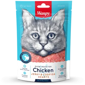 Wanpy Cat Oven-Roasted Chicken Jerky & Codfish Hearts 80g