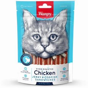 Wanpy Cat Oven-Roasted Chicken Jerky & Codfish Sandwiches 80g