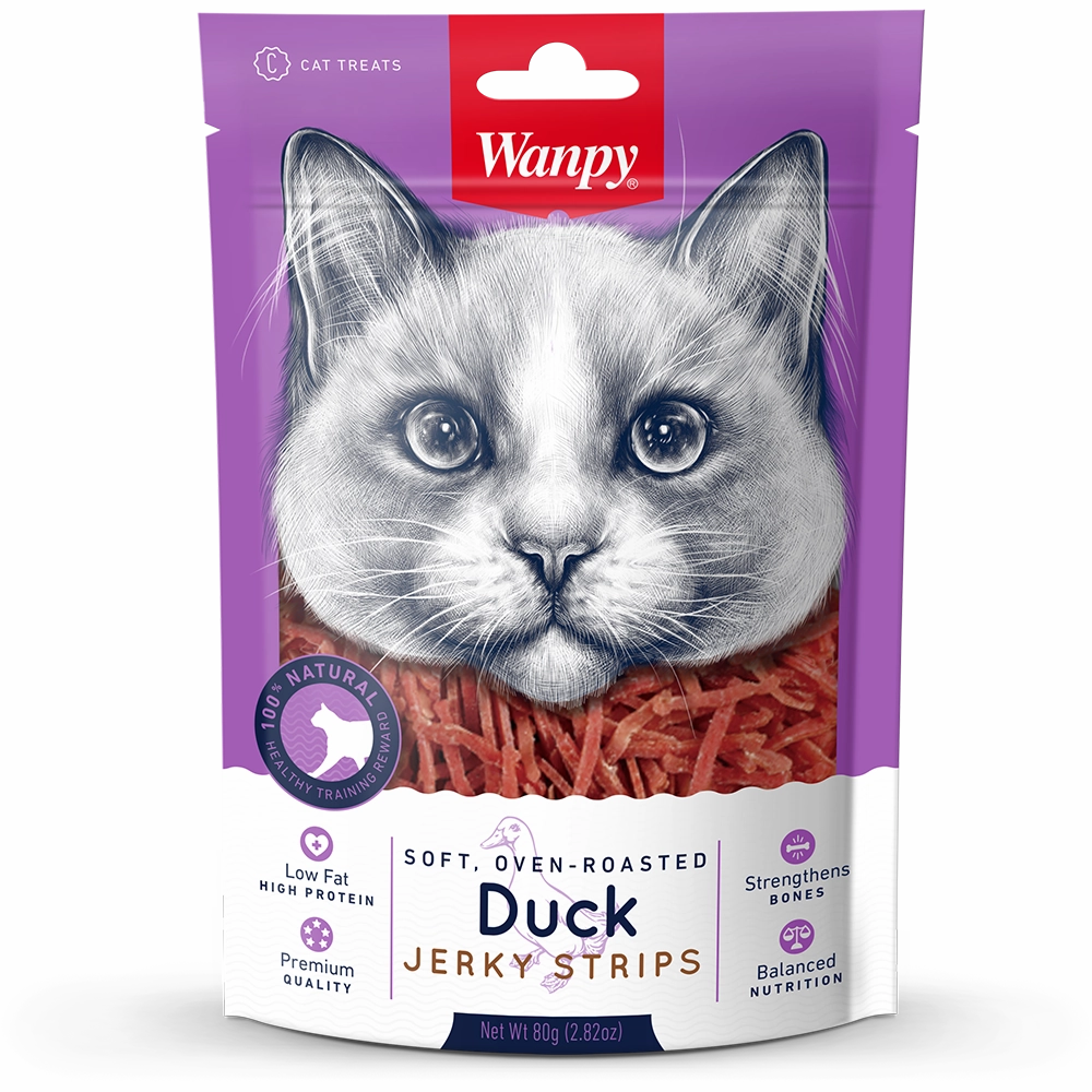 Wanpy Cat Oven-Roasted Duck Jerky Strips 80g