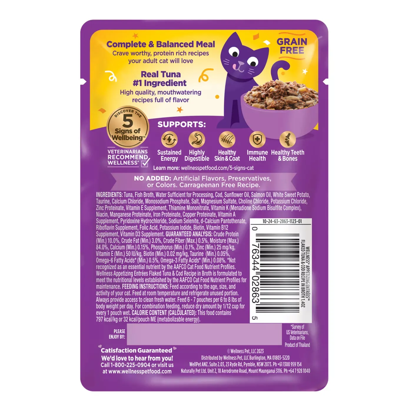 Wellness Appetizing Entrees Flaked Tuna & Cod Wet Cat Food Pouch