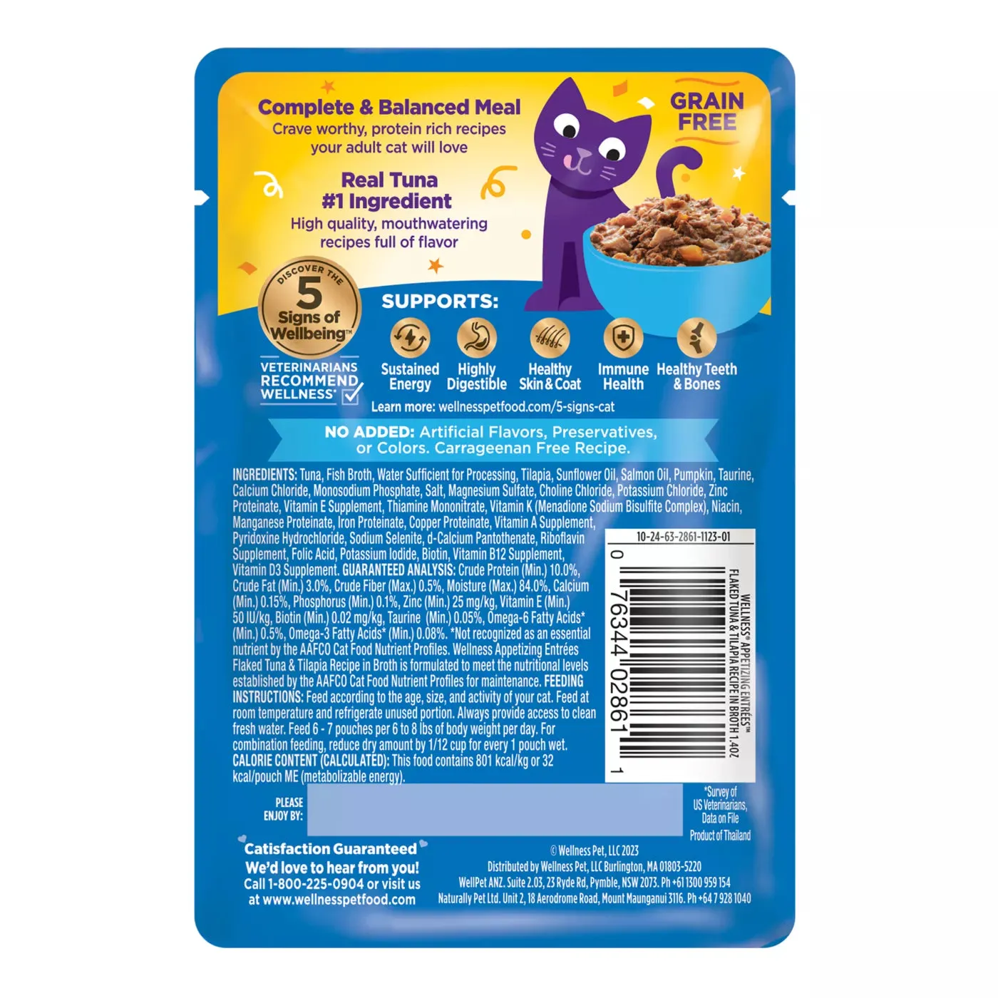 Wellness Appetizing Entrees Flaked Tuna & Tilapia Wet Cat Food Pouch