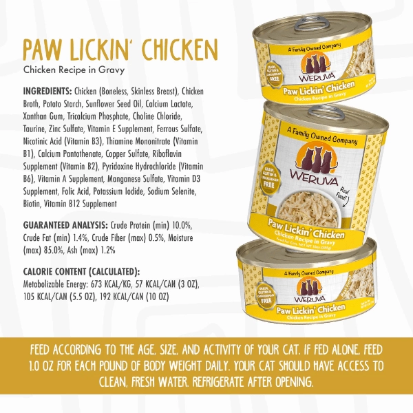 Weruva Paw Lickin' Chicken Recipe in Gravy Canned Cat Food, 3oz